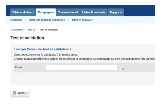 Envois de test à chaque étape